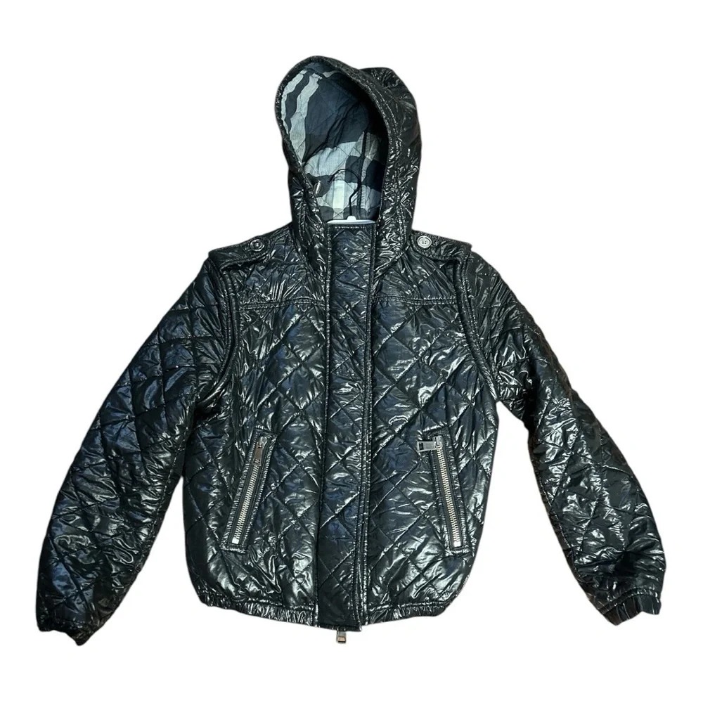 BURBERRY BRIT BLACK QUILTED PADDED DETACHABLE SLEEVE JACKET - Picture 5 of 10